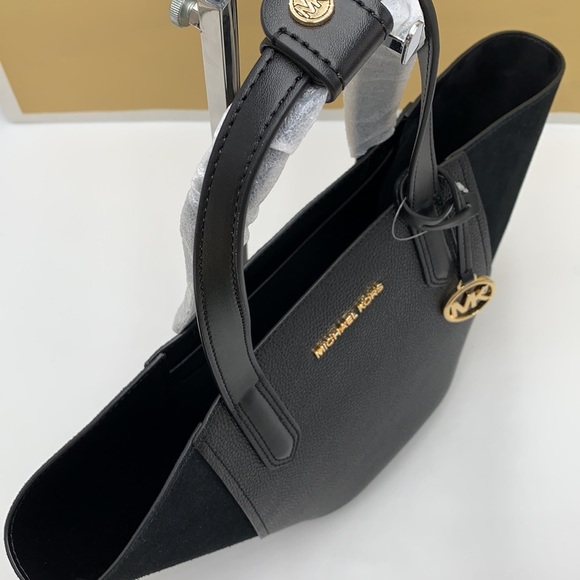 MICHAEL KORS PORTIA SMALL TOTE BLACK COLOR PEBBLED LEATHER/SUEDE - Picture 9 of 16